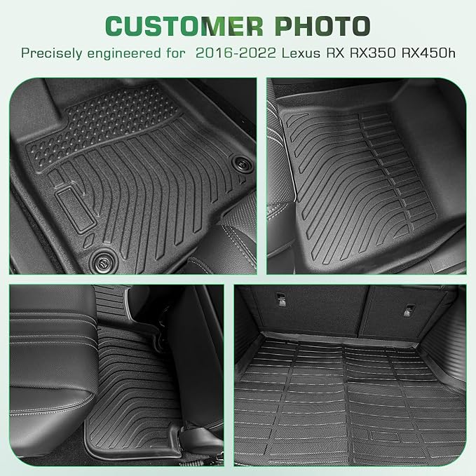 Floor Mats & Cargo Liner for Lexus RX RX350 RX450h 2016-2022 (Not for RXL) | Custom Fit All-Weather Car Liners for Lexus, High Edges Anti-Slip TPE Mats, Front & 2nd Row & Trunk Mat