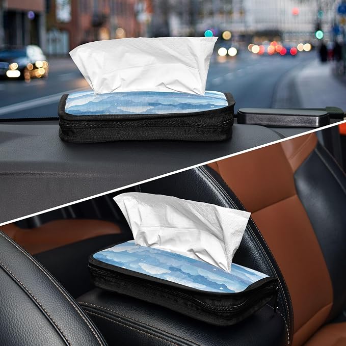 Car Visor Tissue Holder Mask Holder for Car, Car Tissue Box Sun Visor Napkin Holder Car Visor Accessories Adjustable Straps Reusable Durable Easy to Install Blue Gradient Cloud and Stars