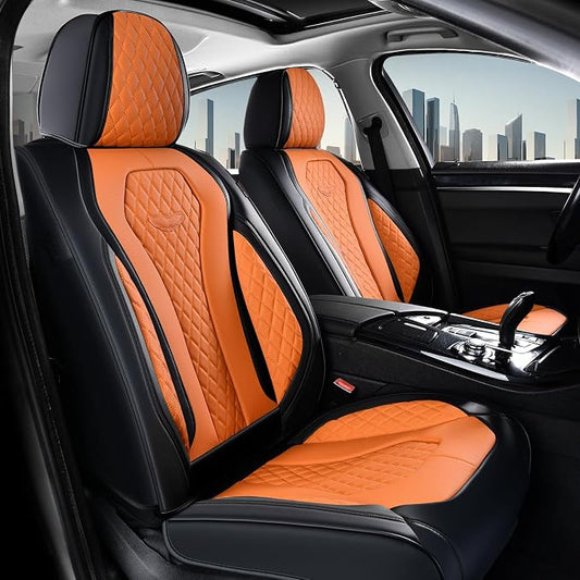 Coverado Car Seat Covers, Seat Covers Front Seats,Orange Car Seat Cover, Waterproof Car Seat Covers, Car Seat Cushion, Front Leather Seat Protector Fit for Most Cars