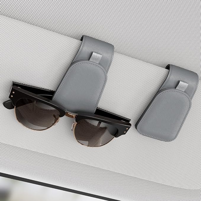 Sotfamily Sunglass Holder for Car Visor, Gray, 2 Packs | Suede Cloth, Magnetic, Organizer for Car Accessories
