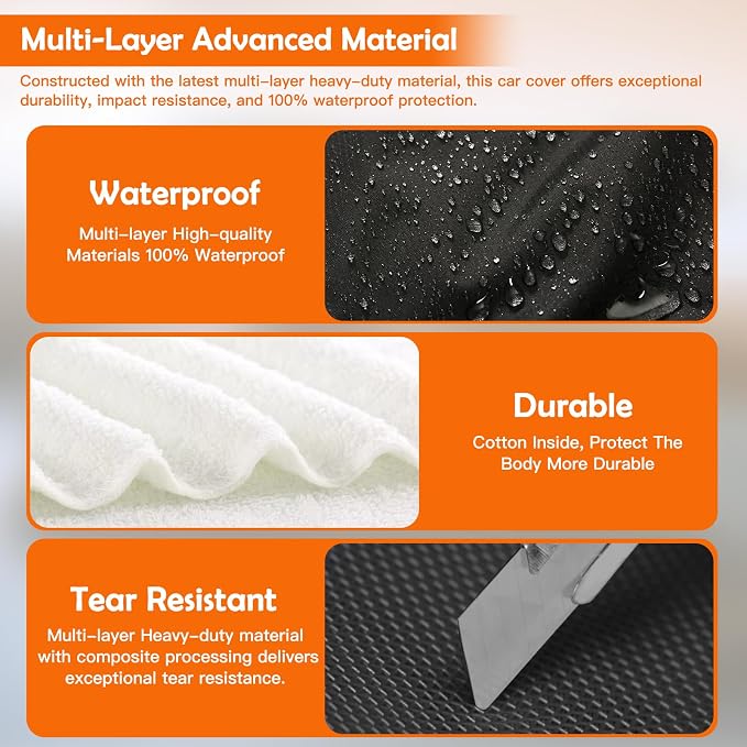 Universal Fit Car Cover for Sedan Length 178-185in, Waterproof Automobiles Cover All Weather Compatible with Toyota Corolla/Prius, Honda Civic, Nissan Sentra, Hyundai Elantra, Kia Forte
