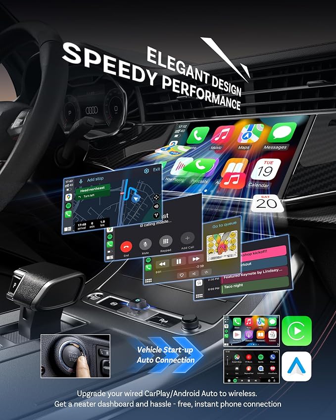 OTTOCAST Mini Cube 3.0 USB C Wireless CarPlay & Android Auto Adapter 2026– Plug & Play, Fast Auto-Reconnect (Black)