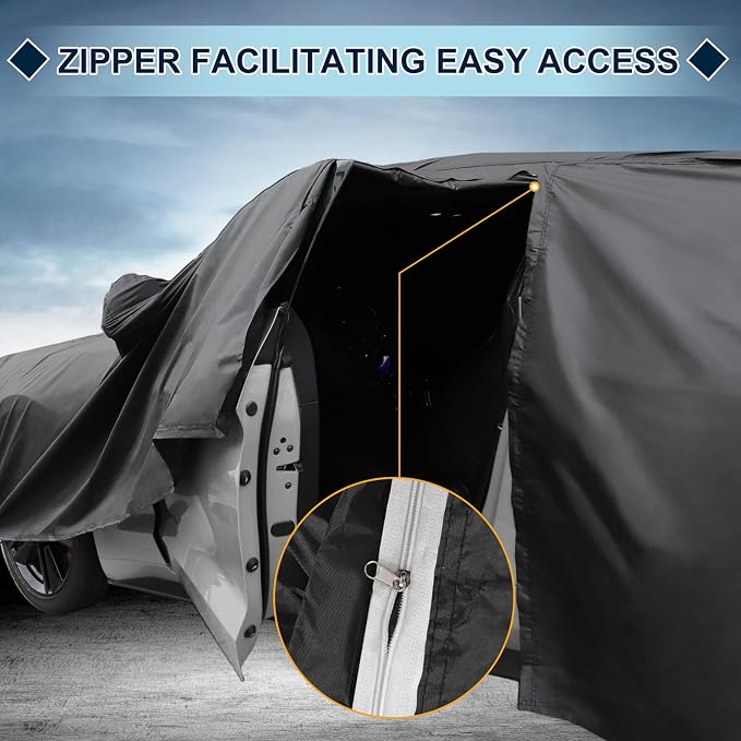 Black Heavy Duty Waterproof Car Cover for SUV 182"-190" - All-Weather UV Protected Outdoor Full Exterior Cover with Sun/Snow/Rain Resistance