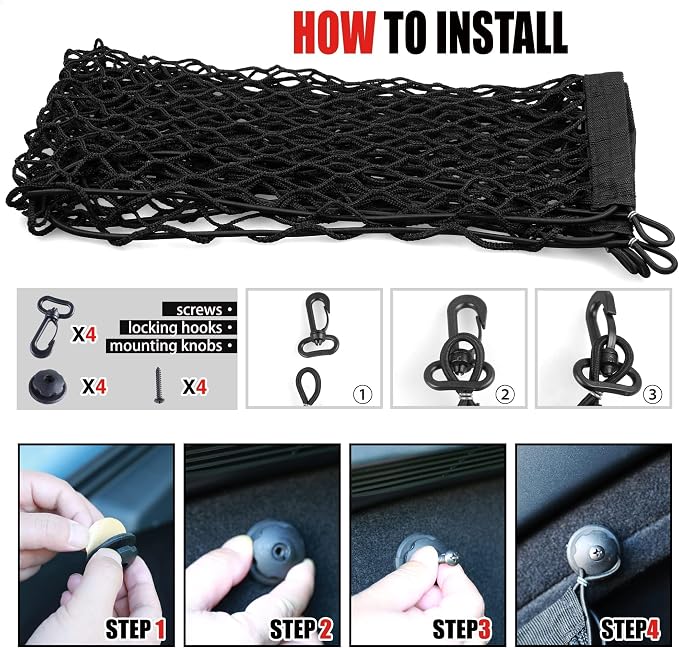 AWELCRAFT Car Rear Cargo Net, Adjustable Elastic Storage Organizer Net, Trunk Cargo Storage Net, Universal Fit for Car, Vehicle, SUV