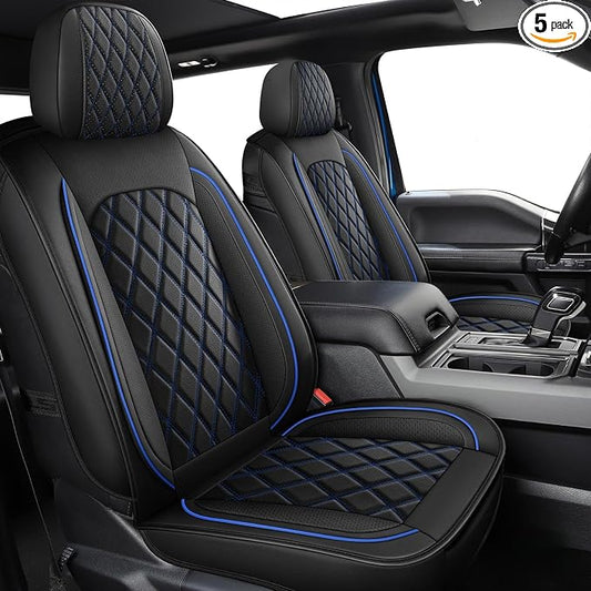 MIROZO Dodge Ram Seat Covers Full Set –Waterproof Truck Seat Covers Leather Car Seat Protector Fits 2009-2026 Ram 1500/2500/3500 Crew Quad Regular Cab Pickup with Split Flat Bench 40/60,Black and Blue