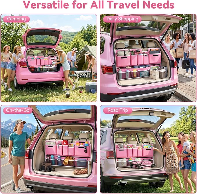 Rhino Valley Trunk Organizer for SUV, 35.5"x18.2" Foldable Hanging Storage & 10 Compartment Pockets, Waterproof and Washable Material Bag & Adjustable Straps, Car Trunk Organizer for SUV, MPV, Truck