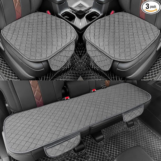 surpassme Car Seat Covers Universal Seat Covers for Car Accessories with Storage Pockets, Car Front Seat Covers and Rear Bench Coverfor Automotive, SUV, Truck, and Van(Grey)