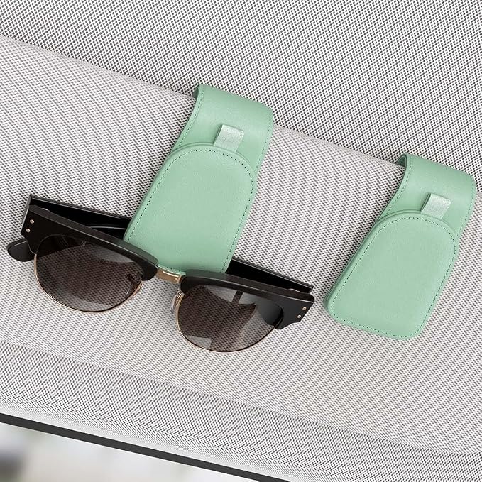 Sotfamily Sunglass Holder for Car Visor, Suede Cloth Magnetic Sunglass Organizer for Car Accessories, 2 Packs, Pastel Green