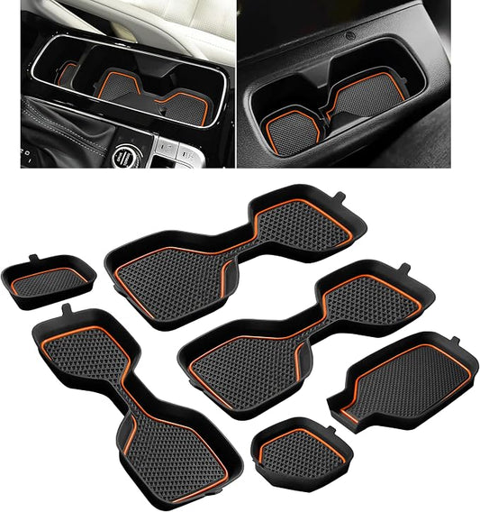 Cup Holder Coaster for Kia Telluride Accessories 2020 2021 2022 2023 2024 2025 Non-Slip Silicone Cup Holder Insert Mat Center Console Protector Liner Pad Interior Decoration 6Pcs(Orange Trim)