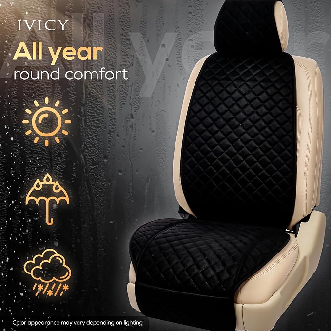 IVICY Faux Suede Front Car Seat Cover – Non-Slip Bucket Seat Protector for Most Cars, SUVs, Vans & Trucks – 1 Seat Cover, Machine Washable, Side-Airbag Friendly, Black