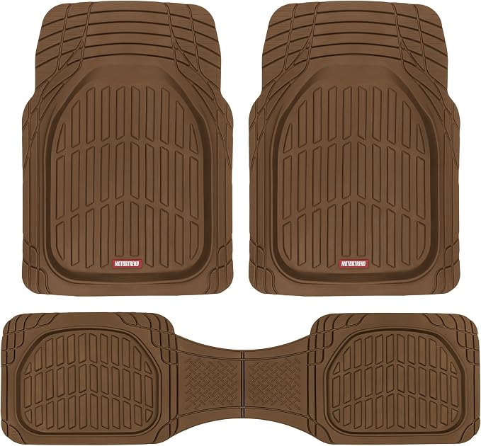 Motor Trend FlexTough Deep Dish All-Weather Floor Mats, Waterproof Trim-To Fit Mats for Cars, Trucks, SUVs - Universal Automotive Floor Liners, Car Accessories, Brown