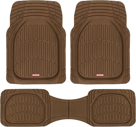 Motor Trend FlexTough Deep Dish All-Weather Floor Mats, Waterproof Trim-To Fit Mats for Cars, Trucks, SUVs - Universal Automotive Floor Liners, Car Accessories, Brown