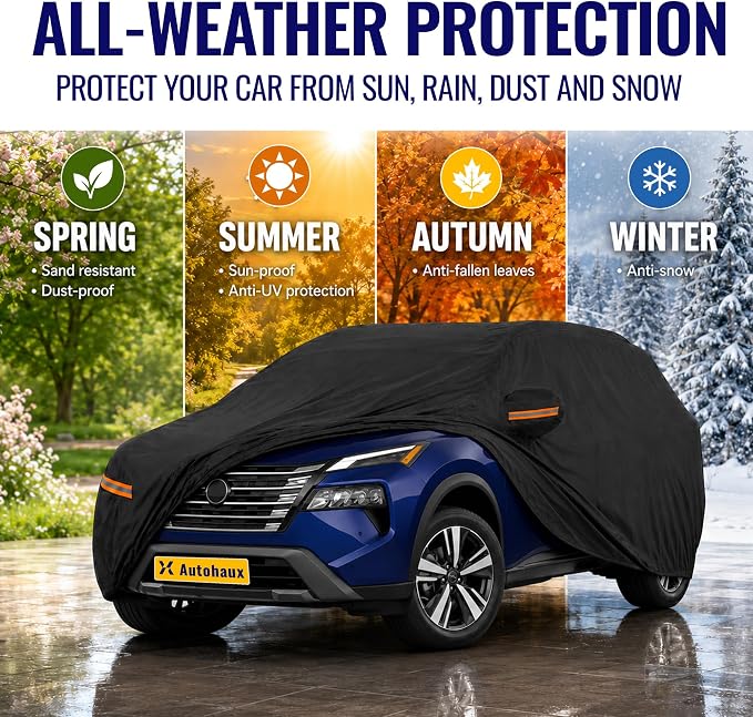 X AUTOHAUX Car Cover for Nissan Rogue 2014-2024 210D-PU Outdoor Full Car Cover All Weather with Door Zipper for Waterproof Windproof Sun Rain Snow Protection