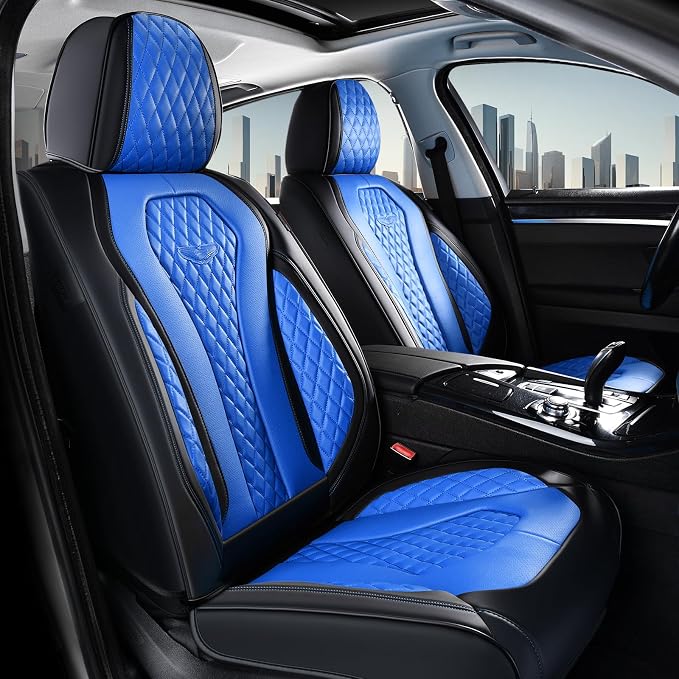 Coverado Automotive Seat Covers Front Seats, Seat Covers 2 Pack, Blue Car Seat Cover, Waterproof Auto Seat Covers, Car Seat Cushion, Front Car Seat Covers Leather Car Seat Protector Fit for Most Cars