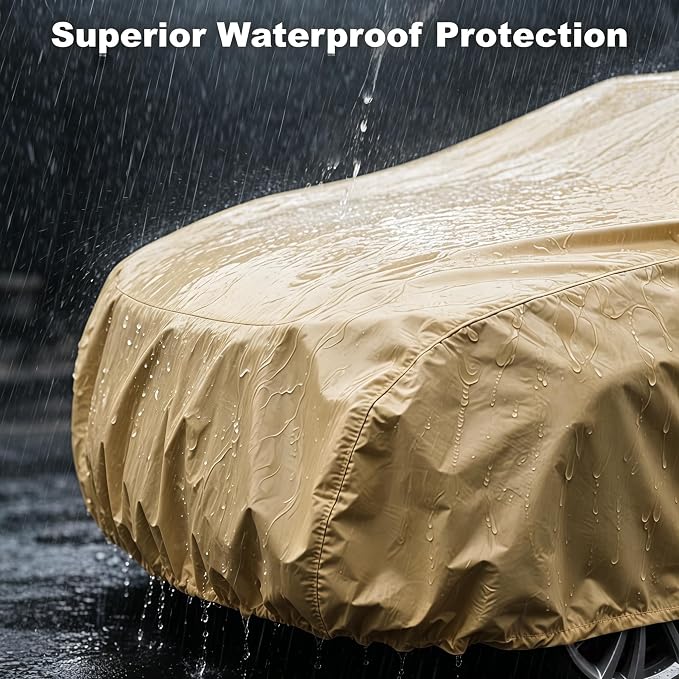 Oxford Car Cover Waterproof All Weather Protector Universal SUVs | 210D Thick Oxford Full Cover with Soft Cotton Liner for UV Hail Snow Ice Dust Protection , 9 Windproof Straps Easy Install