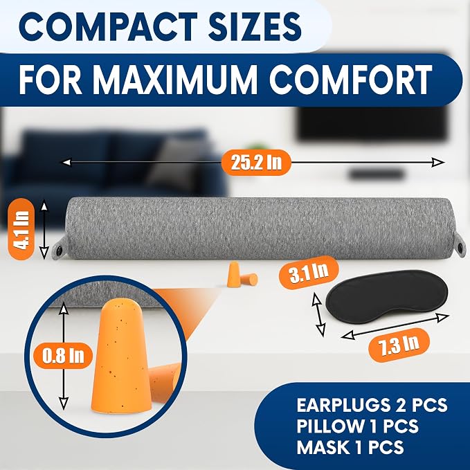 Twist Memory Foam Neck Pillow Travel Airplane, Car & Train - Adjustable & Bendable Airplane Pillow for Long Flight, Breathable, Washable Cotton Cover, Eye Mask & Earplugs | Neck, Chin & Lumbar Support
