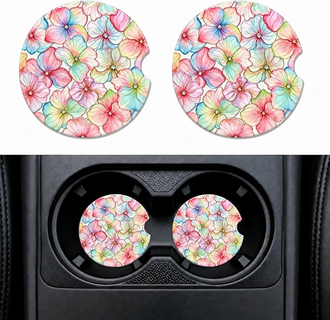 2Pack Car Cup Holder Coasters Absorbent Ceramic Coaster 2.56" for Women & Men Auto Flower Car Accessories