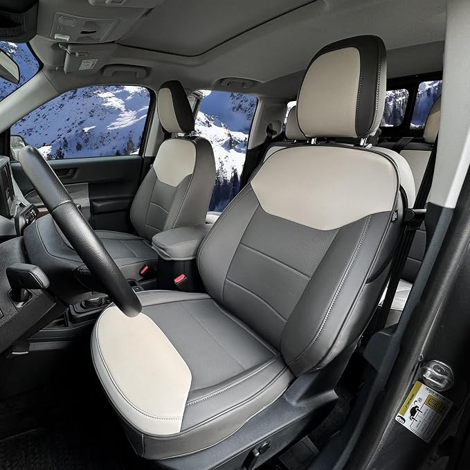 Mabett Seat Covers for Ford Maverick, Interior Protectors fit Maverick Accessories 2022 2023 2024 2025, Full Protection, PU Leather (Gray & White)