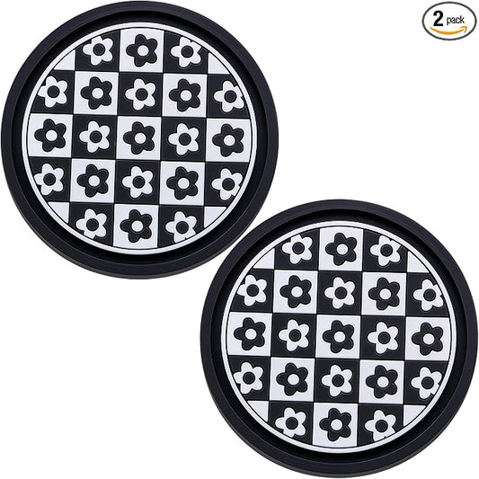 2 Pack Car Cup Holder Coaster – 2.75 Inch Non-Slip Silicone Drink Mat, Universal Fit for Cars, Trucks & SUVs – Cute Auto Accessories for Women & Girls (Little Flower)