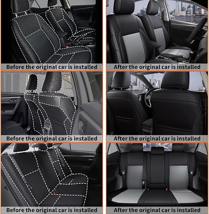 AOMSAZTO Car Seat Covers for Toyota Corolla 2014 2015 2016 2017 2018 2019 L,LE,LE Eco,Plus Sedan Car Seat Cover Full Set Waterproof, Custom Fit Full Set Faux Leather (Black+Gray, 2014-2019 Corolla)