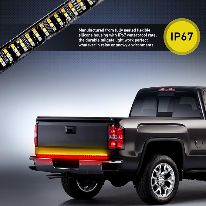 Nilight TR-03 60" Triple 504 LEDs Truck Tailgate Side Bed Light Bar Strip Sequential Amber Brake Running Turn Signal Red/White Reverse