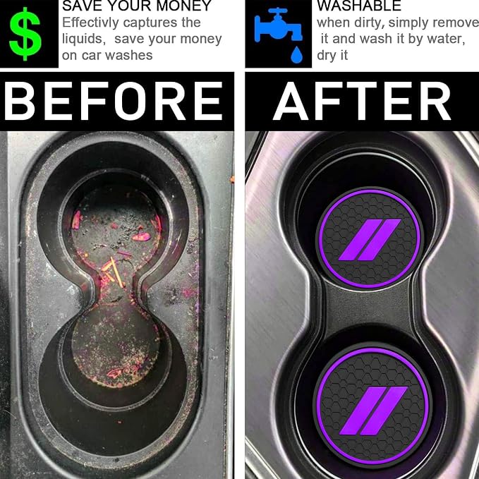for Honda Civic Accessories 2022 2023 2024 2025 2026 11th Gen Sedan Cup Holder Insert Center Console Liner Door Slot Mats Pad Coaster Trim Premium Rubber Custom Interior 17PC Set(Purple Trim)