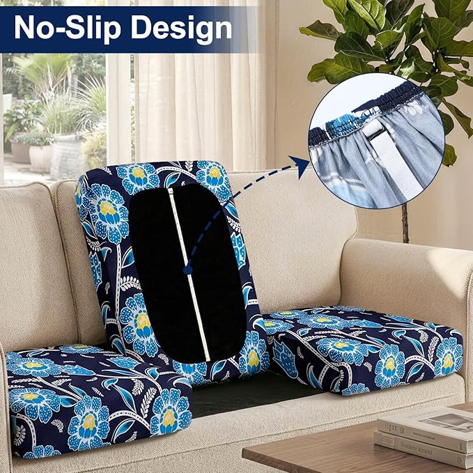 Smiry Waterproof Patio Cushion Covers, Stretch Outdoor Couch Slipcovers Replacement Washable Furniture Protector Sofa Chair Seat Cover for Dogs and Pets (8 Pcs, Midnight Blue)