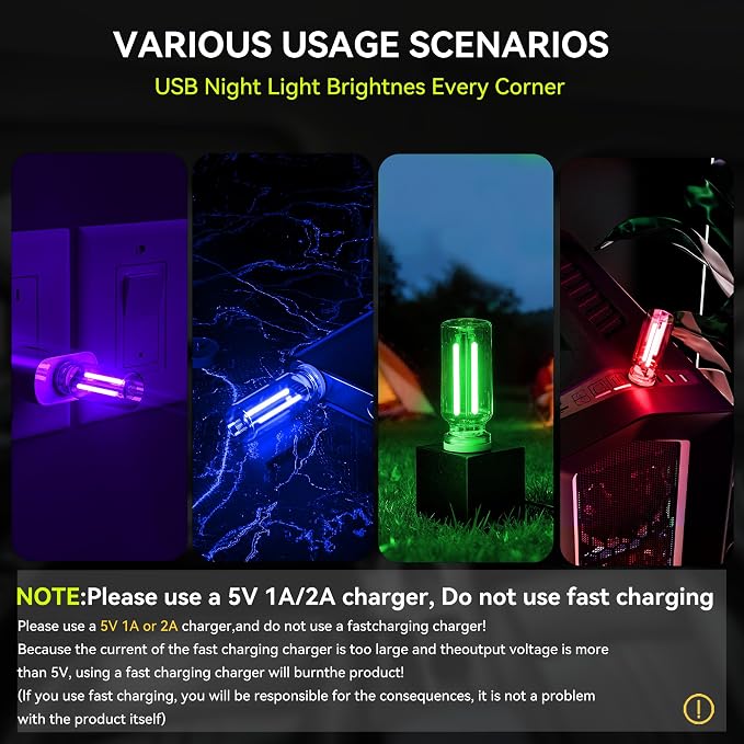 4 PCS USB Night Light Bulb,Touch Dimmable Retro Car Interior Ambient Light | Portable Glass Bottle Design Chubby Glow Light for Car, Truck, Bedroom, Red Ambient Lighting