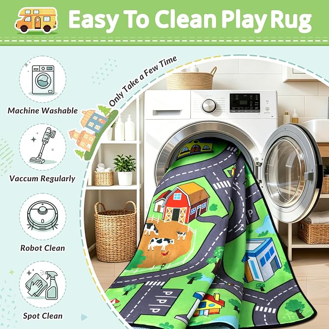 Kids Road Rug 4 x 6 Ft, City Car Play Mat for Kids with Realistic Colors, Non-Slip Floor Carpet for Classroom, Playroom & Bedroom