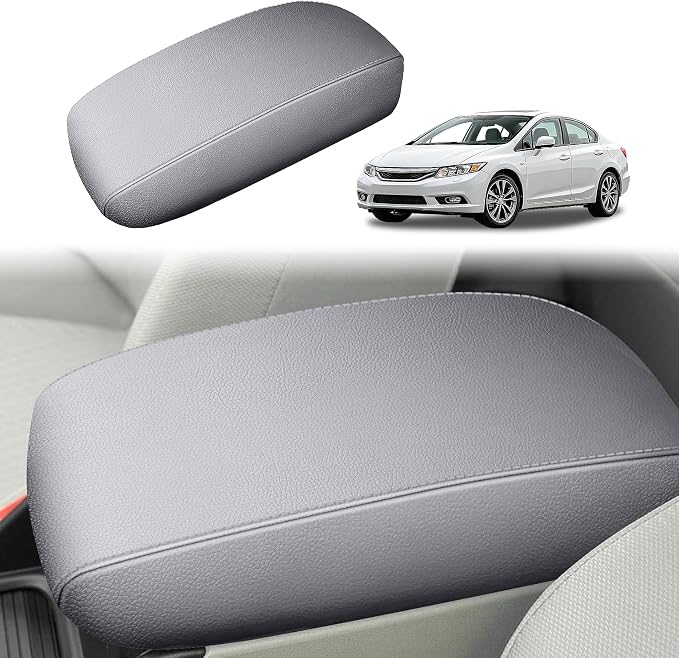 AOMSAZTO Grey Armrest Console Cover for Civic 2012-2015 Honda Middle Leather Arm Cover