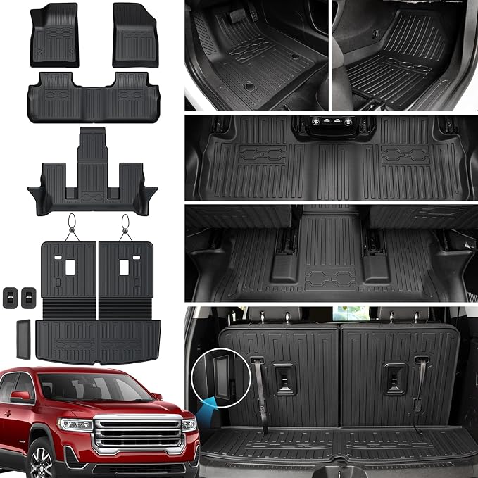 Floor Mats Cargo Mat Set for 2017-2023 GMC Acadia 6 Seats Captain Chairs Accessories, All-Weather TPE Trunk Mat Cargo Liner Backrest Mats SL/SLE/SLT/AT4/DENALI(Floor Mats+2-in-1 Cargo Mat)