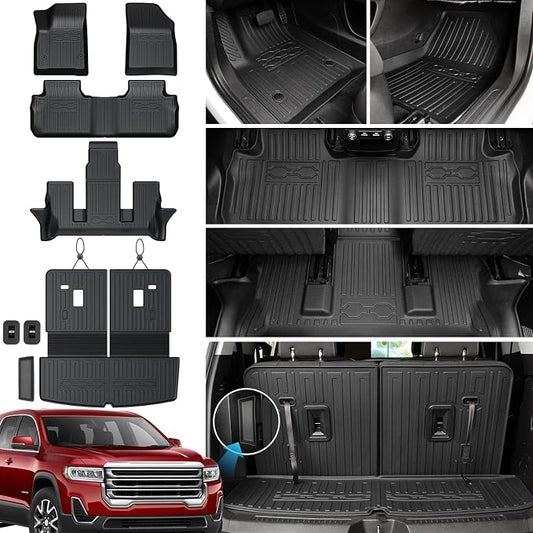 Floor Mats Cargo Mat Set for 2017-2023 GMC Acadia 6 Seats Captain Chairs Accessories, All-Weather TPE Trunk Mat Cargo Liner Backrest Mats SL/SLE/SLT/AT4/DENALI(Floor Mats+2-in-1 Cargo Mat)