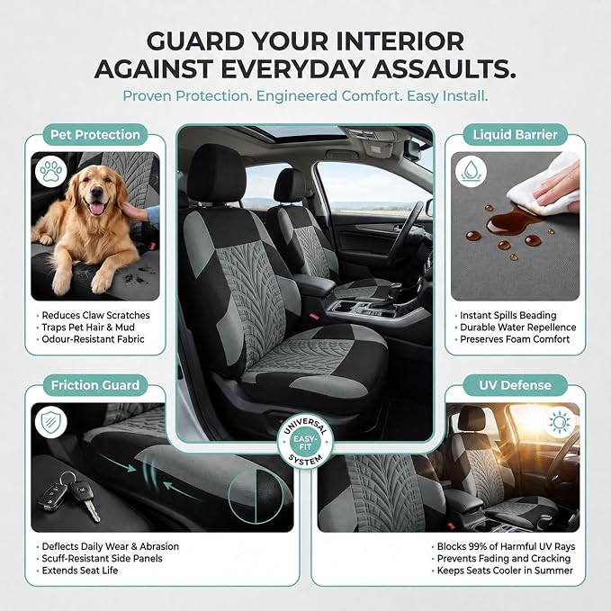 FH Group Front Set Premium Cloth Car Seat Covers for Low Back Car Seat with Removable Headrest, Universal Fit, Airbag Compatible Seat Cover for SUV, Sedan, Beige