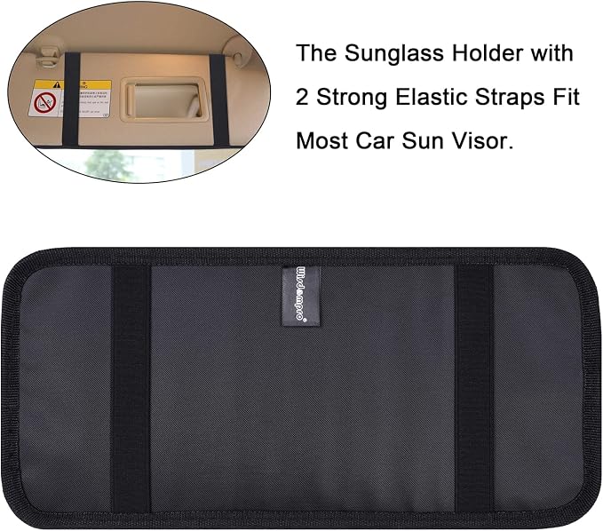 Wisdompro Car Sun Visor Storage Pouch, Sunglasses Bag & 3 CD Sleeves, Black | with Pen Holder and Elastic Strap, Auto Sunvisor Organizer Pocket for Glasses, Document, Card, DVD, Papers, Receipts