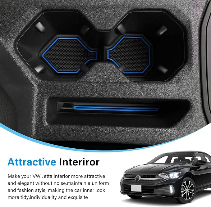 for Jetta Accessories 2026 2025 2024-2019 Cup Holder Protector Inserts Liners Mat Pad Anti Dust Coasters Non-Slip Mat Car Interior Decoration (Blue Trim,4pcs/Set)
