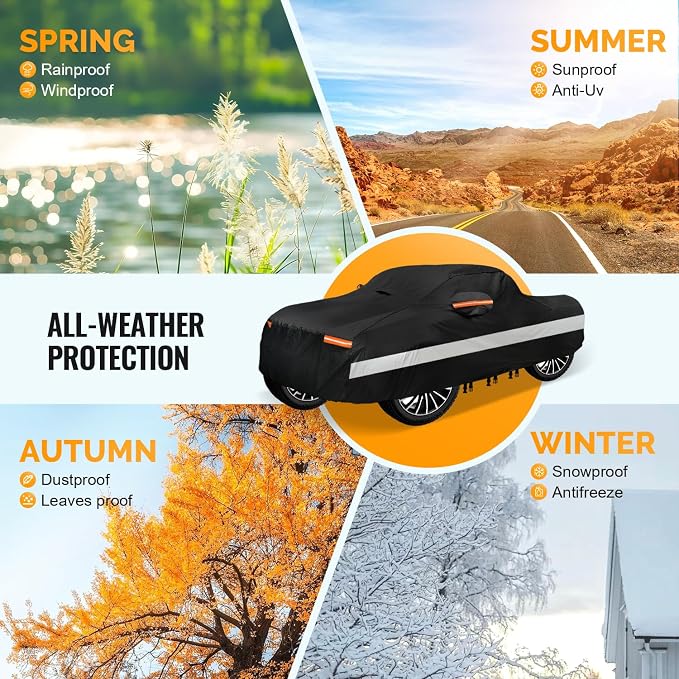 30 Layers Truck Car Cover for Automobiles All Weather Waterproof, Outdoor Snowproof UV Protection Windproof, No Zipper, Heavy Duty Universal Car Covers, (Black, Fit Truck 191"-210")