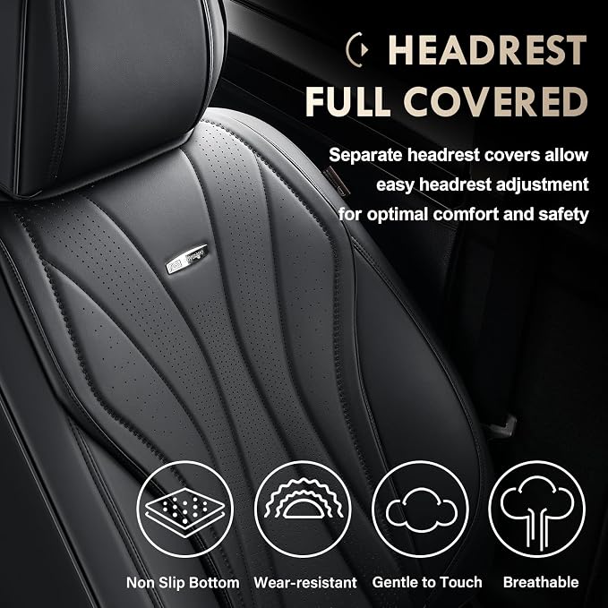 Coverado Front Seat Covers, 2 PCS Leather Seat Cover, Black Seat Cover for Cars, Waterproof Car Seat Cover, Car Seat Protector, Driver Seat Covers Seat Cushion Universal Fit for Most Vehicles (Black)