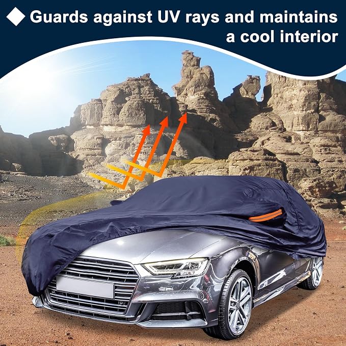 Navy Blue Heavy Duty Waterproof Car Cover for Sedan 179"-185" - All-Weather UV Protected Outdoor Full Exterior Cover with Sun/Snow/Rain Resistance