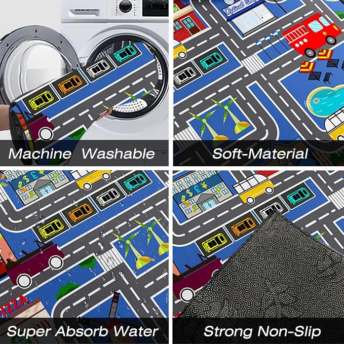Kids Carpet City Play Mat - Cars Rugs for Boys Room Road Rug for Kids Car Track Rug for Bedroom Car Mat for Kids Toy Cars, 5x7 Feet