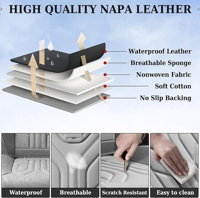 Coverado Seat Covers, Car Seat Covers Front Seats, Leather Seat Covers for Cars, Automotive Seat Covers Car Seat Protector Car Seat Cushion Universal Fit for Most Sedans SUV Pick-up Truck(Grey)