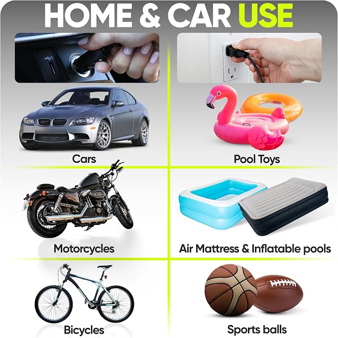 FORTEM Tire Inflator Portable Air Compressor, Air Pump for Car Tires and Bikes, Car Tire Pump w/Auto Shut Off, 150 PSI, 110V AC 12V DC, LED Light, Carrying Case, Perfect For Men, Women