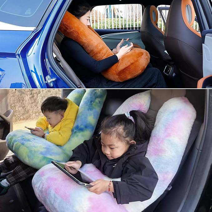 FHSGGP Travel Pillow Car Travel Sleep Support Pillow | 2-in-1 Lap Pillow and Car Pillow With Neck and Body Support for Adults and Kids on Long Trips Kids Travel Pillow Pink