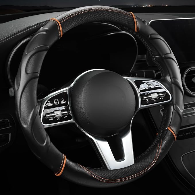 West Llama Customized Auto Car Steering Wheel Cover for Dodge RAM 1500 2500 3500, 15.5-16 inch(Black+Orange-Large Size)
