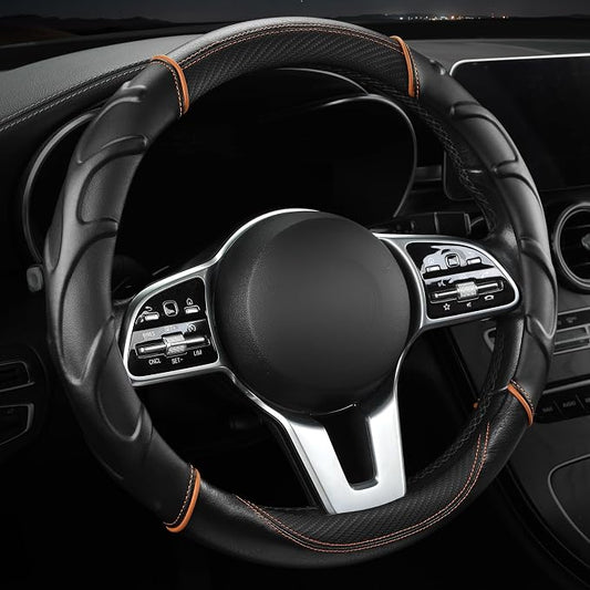 West Llama Customized Auto Car Steering Wheel Cover for Dodge RAM 1500 2500 3500, 15.5-16 inch(Black+Orange-Large Size)