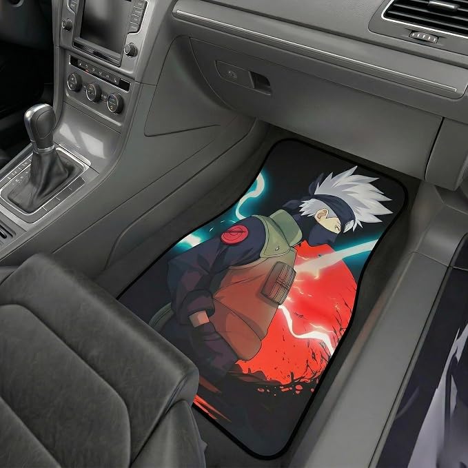 Anime Car Carpet Mat Set of 2 Front, Kashi Red Design Automotive Accessories Interior All Weather Floor Mats Decor with Non Slip Black Anti Skid Backing