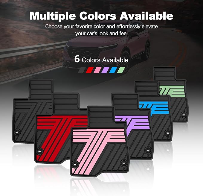 Rubber Floor Mats for Honda CR-V 2026 2025 2024 2023 (Gasoline & Hybrid) | All Weather Custom Fit Heavy Duty Car Mats for CRV, 1st & 2nd Row, Black & Pink