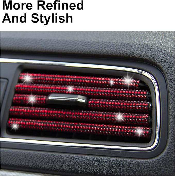 LivTee Bling Car Air Vent Outlet Moulding Trim, 10PCS Rhinestone PVC Diamond Car Interior Accessories, Red
