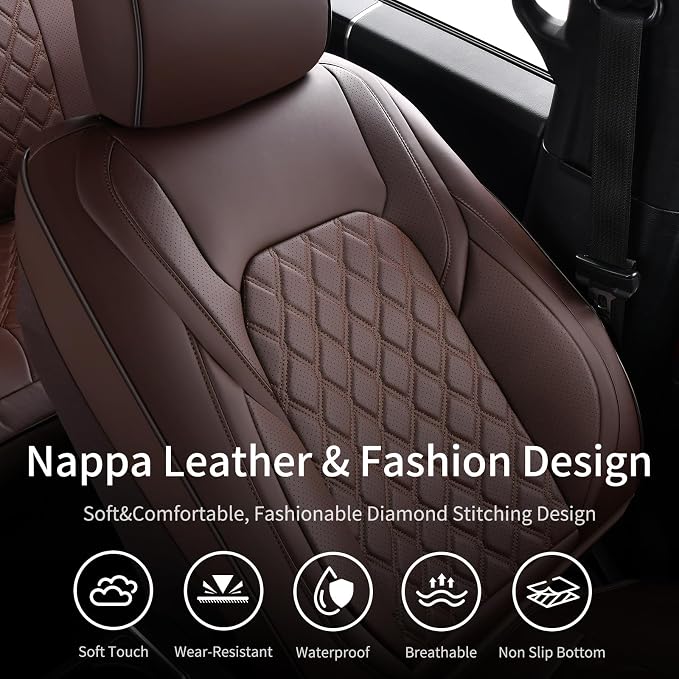 Huidasource Front Seat Covers Fit for Toyota Tacoma 2016-2023 SR SR5 Limited TRD Sport/Pro/Off Road All Cab Front Row, 360° Full-wrap Leather Automotive Car Seat Cushion Cover (Front Pair/Coffee)