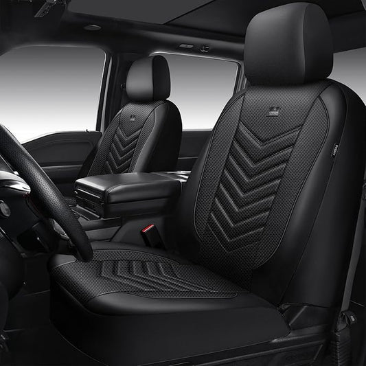 CAR PASS 3D Foam Mesh Leather Seat Covers Front Seats, Breathable Two Front Seat Cover for Cars, Comfortable Universal Fit for SUV Truck Sedan Automotive Anti-Slip Airbag Compatible, All Black
