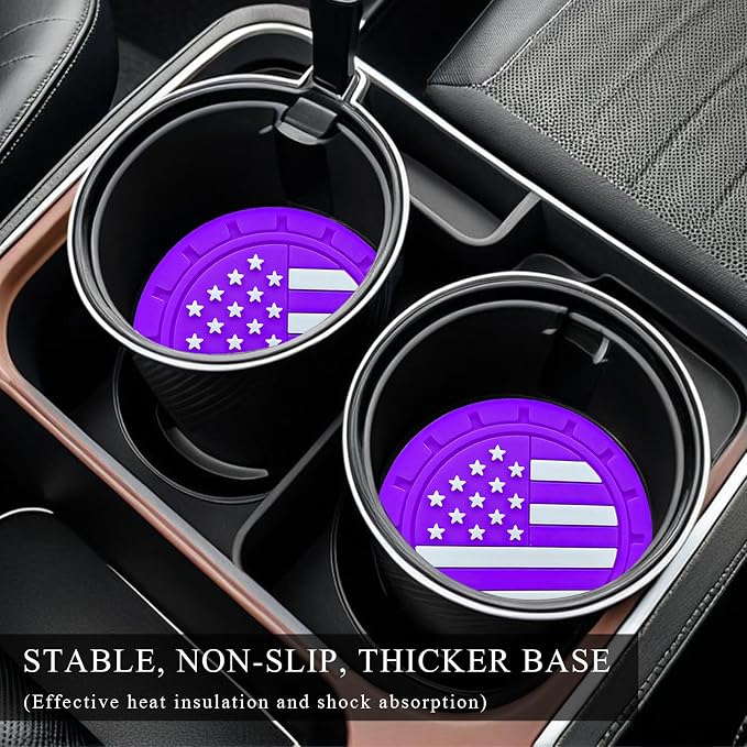 4 PCS Car Cup Holder Coasters, 2.75 Inch Universal Non-Slip American Flag Insert Coaster for Auto Cup Holders, Shockproof Car Drink Mat for Men Women, Vehicle Interior Decor (Purple)